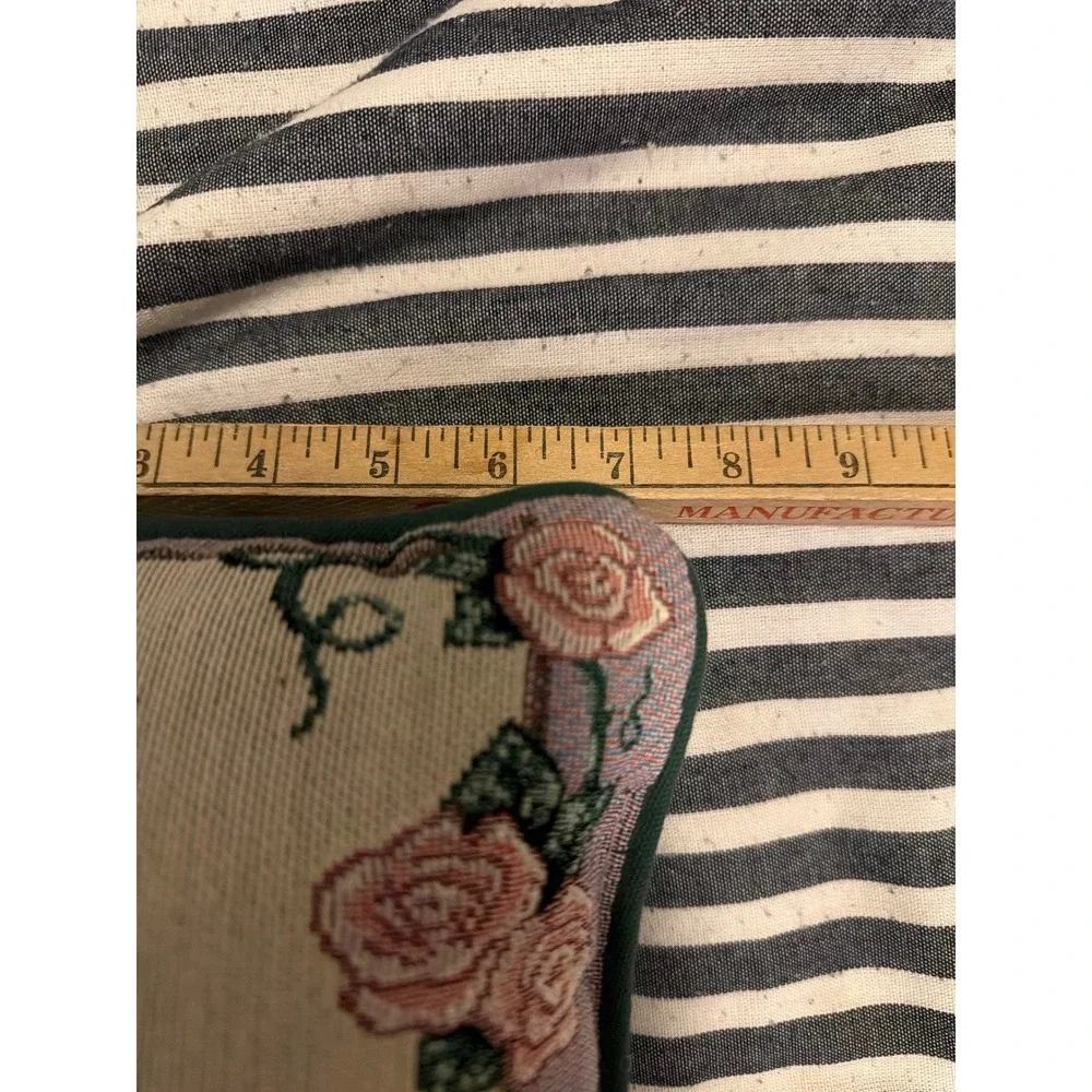 Vintage Grandmother Tapestry Accent Pillow Floral Rose Woven Gift Green Cream